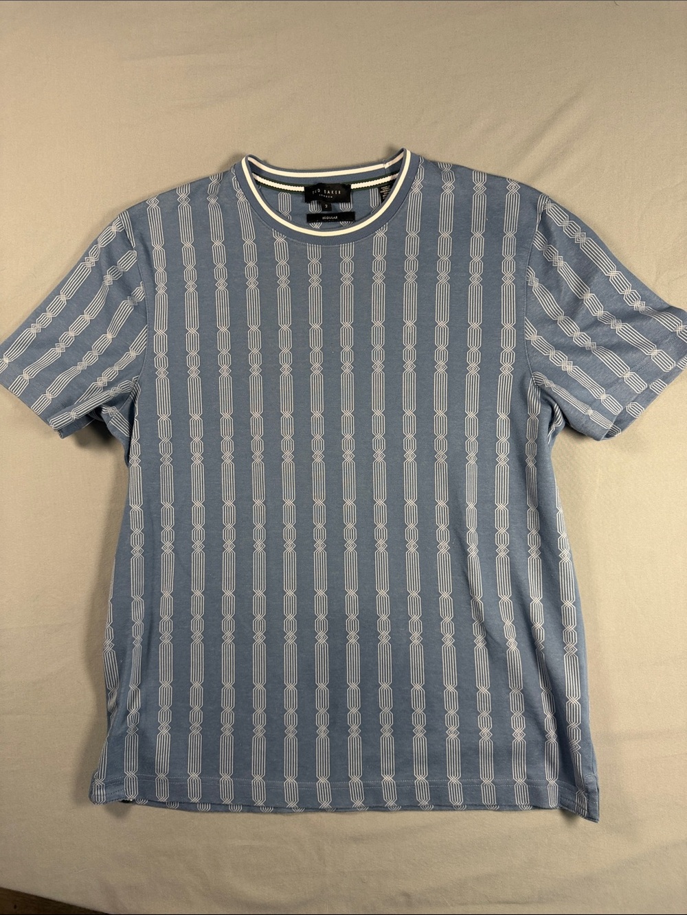 Ted Baker London Blue Geometric Vertical Stripe T-Shirt Mens Size 2 US Small